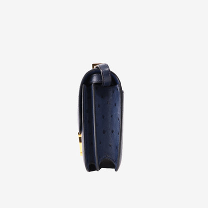 Hermès Constance 18 in Blue Ostrich Leather with Gold-Plated Hardware