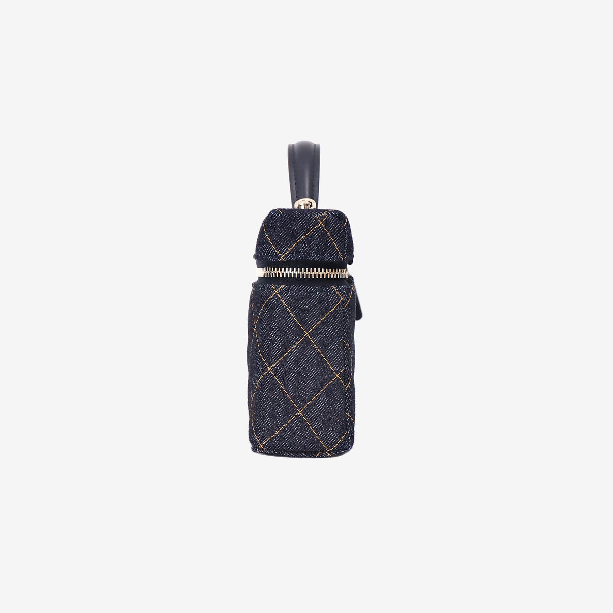 Chanel Classic Vanity with Chain in Dark Blue Denim with Gold Hardware side view