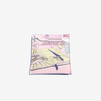 Hermès Carré 90 L'Esprit s'Envole Silk Scarf in Rose Bonbon/Parme/Bleu Jean