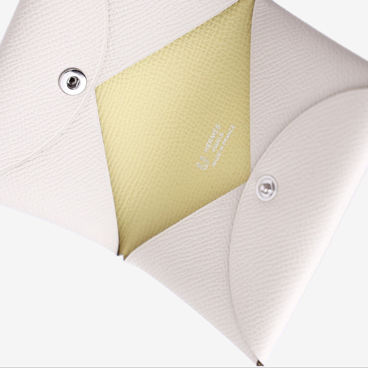 Hermès Calvi Card Holder in Nata/Jaune Poussin Epsom Leather detail view