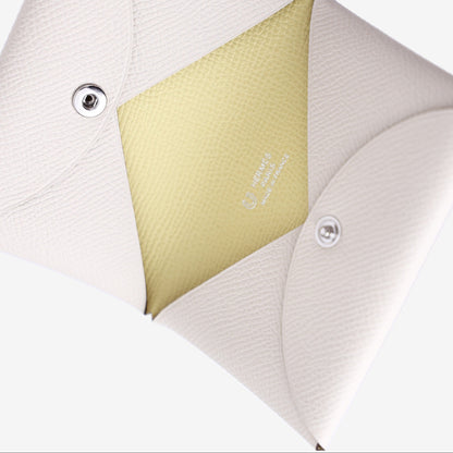 Hermès Calvi Card Holder in Nata/Jaune Poussin Epsom Leather detail view