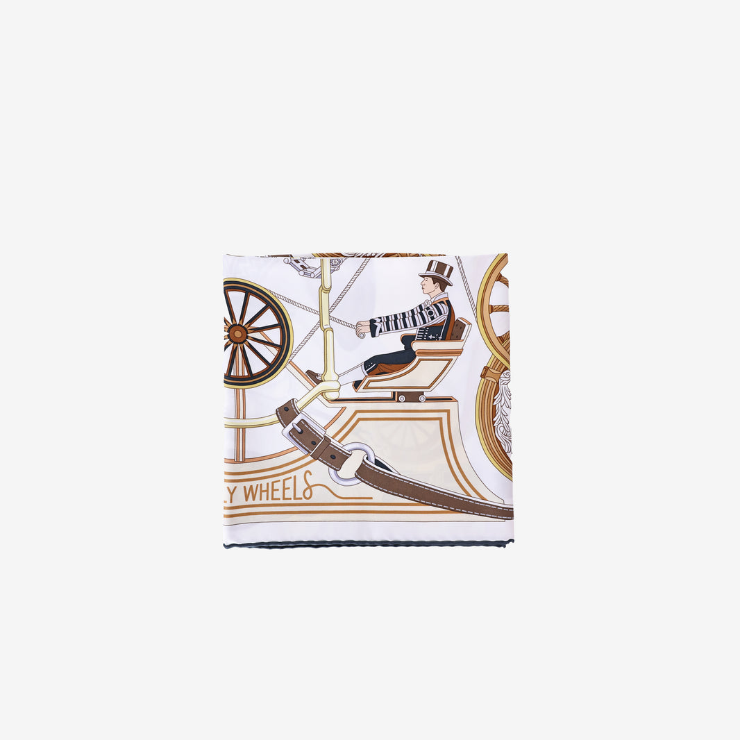 Hermès Stately Wheels Silk Scarf 90 in Multicolour Silk front view