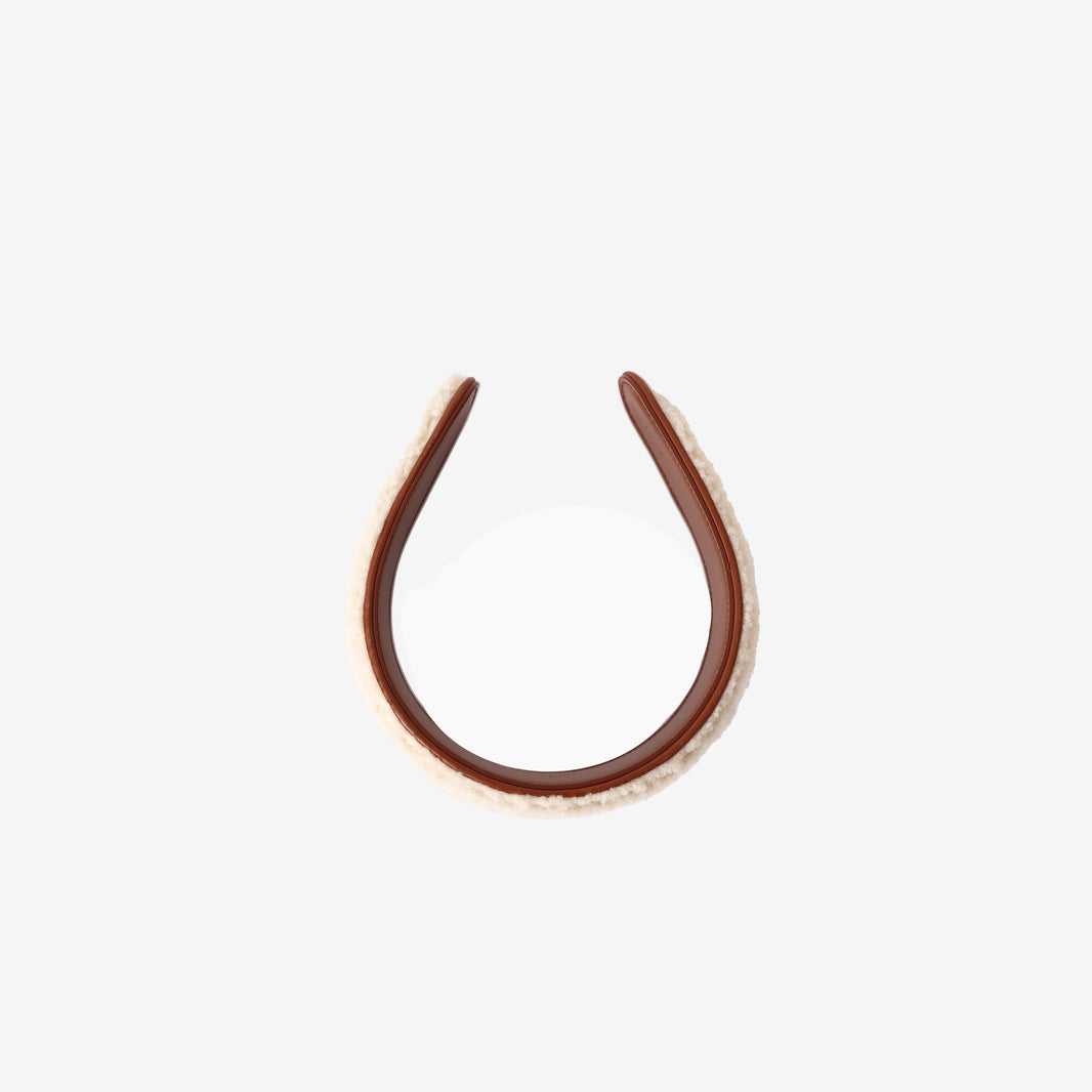 Celine Triomphe Headband in White Shearling and Sheepskin with Gold Hardware back view