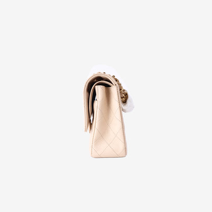 Chanel Classic Medium Flap Bag in Beige Caviar Leather with Gold Hardware