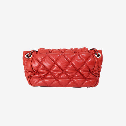Chanel Bubble Accordion Flap Bag in Red Lambskin Leather with Silver Hardware