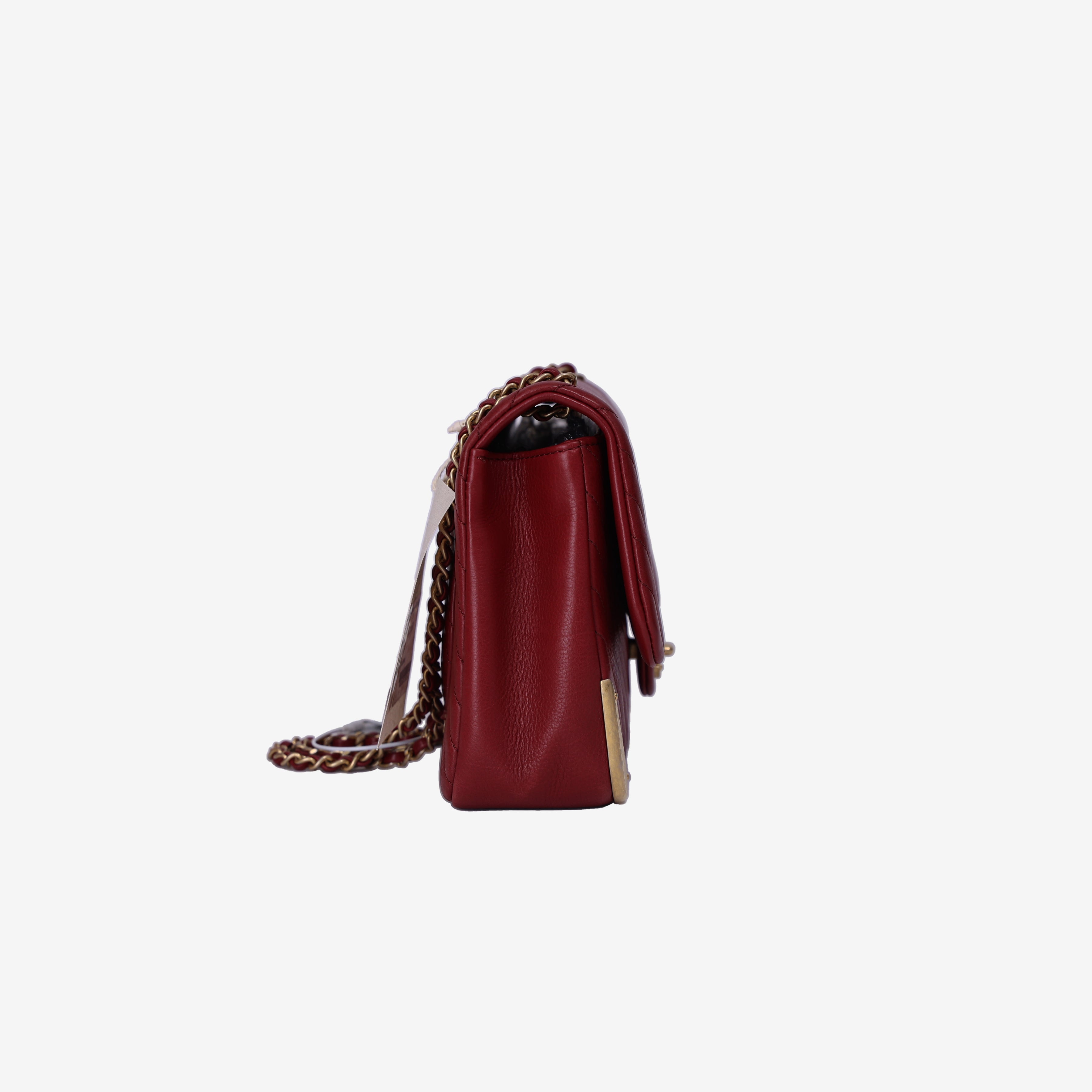 Chanel Rock the Corner Flap Bag in Red Quilted Calfskin Leather with Gold Hardware side view
