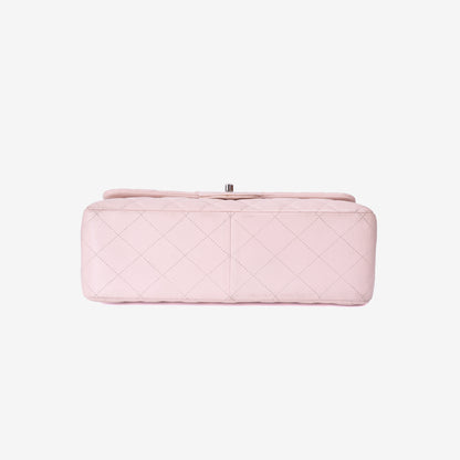 Chanel Classic Jumbo Flap Bag in Light Pink Grained Calfskin Leather with Silver Hardware bottom view
