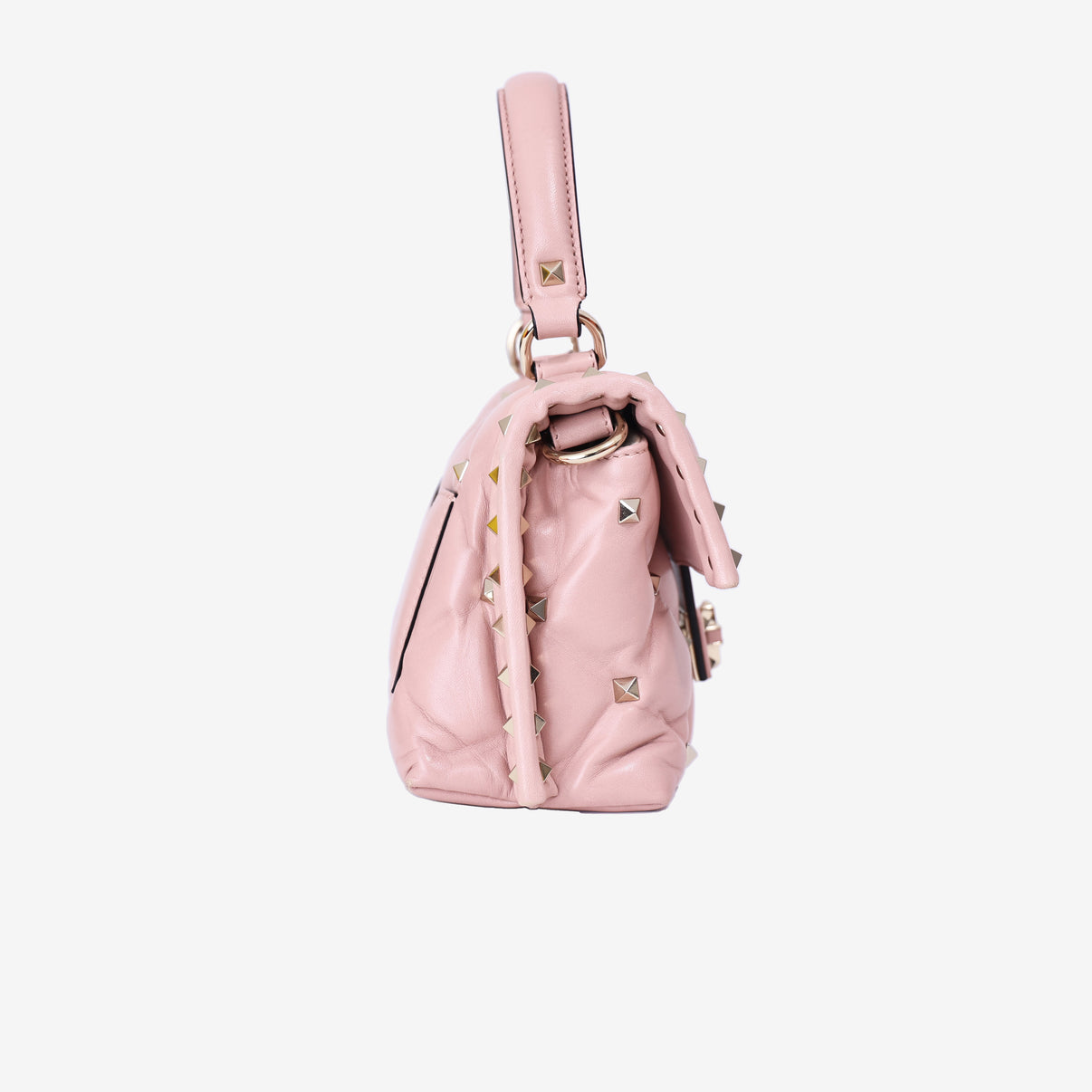 Valentino Garavani Candystud Medium Bag In Pink Calfskin Leather with Gold Hardware side view