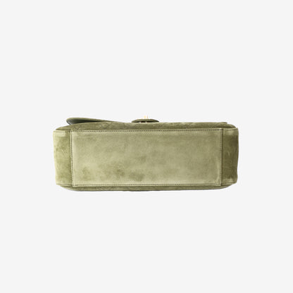 Chanel 26A Matthieu Blazy Maxi Flap Bag 32 in Khaki Suede Calfskin Leather with Gold Hardware