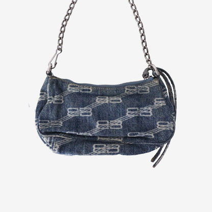 Balenciaga Le Cagole Mini Denim Bag in Blue Cotton Denim with Silver Hardware
