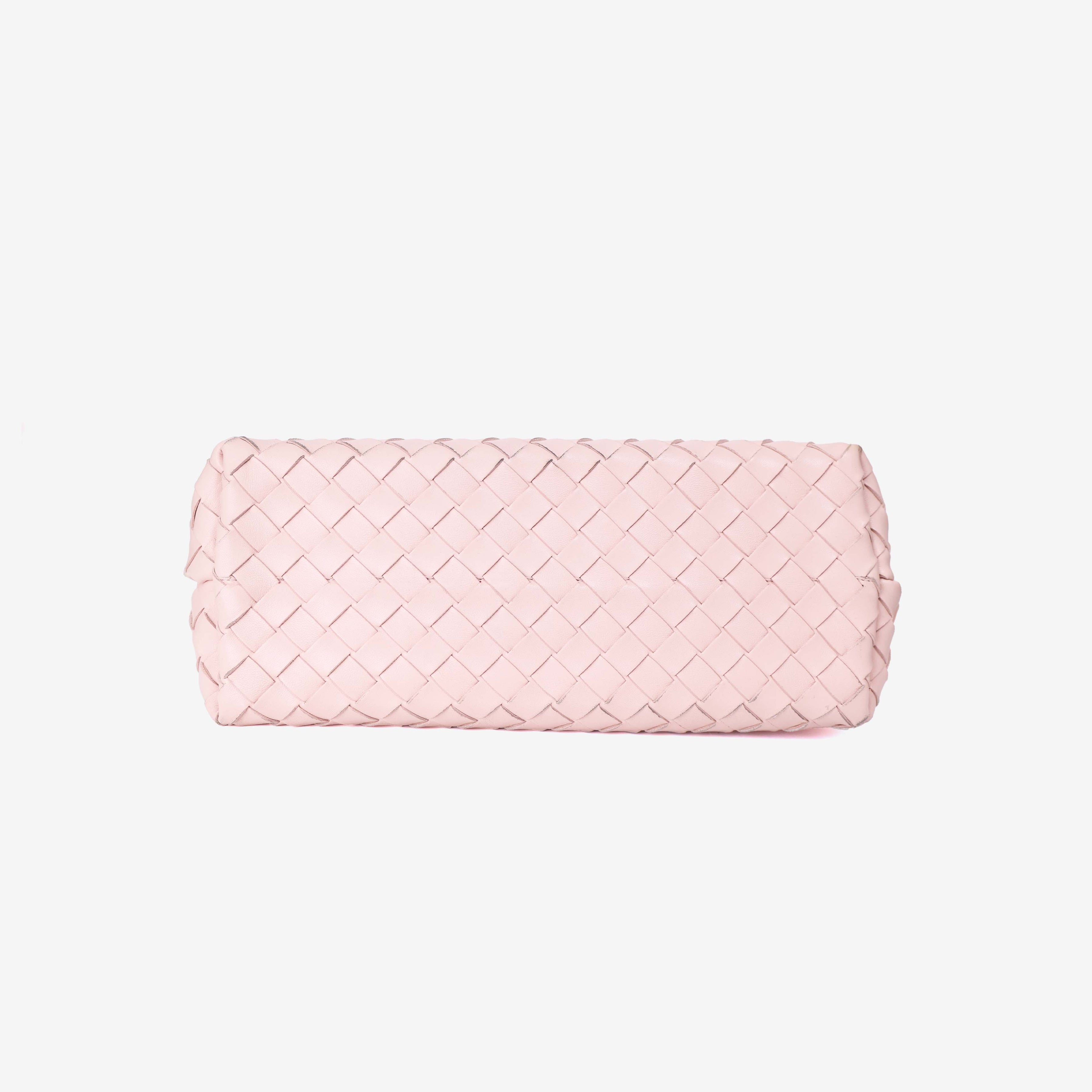 Bottega Veneta Medium Andiamo Bag in Light Pink Leather with Gold Hardware bottom view