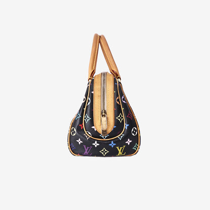 Louis Vuitton Priscilla Boston Tote Bag in Black/Multicolour Monogram Canvas/Vachetta Leather with Gold Hardware