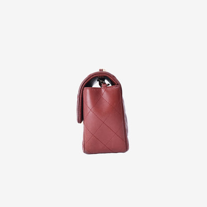 Chanel Classic Mini Flap Bag in Burgundy Lambskin Leather with Gold Hardware