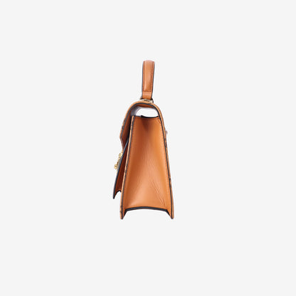 MCM Patricia Visetos Satchel Bag in Cognac Visetos Coated Canvas with Gold Hardware
