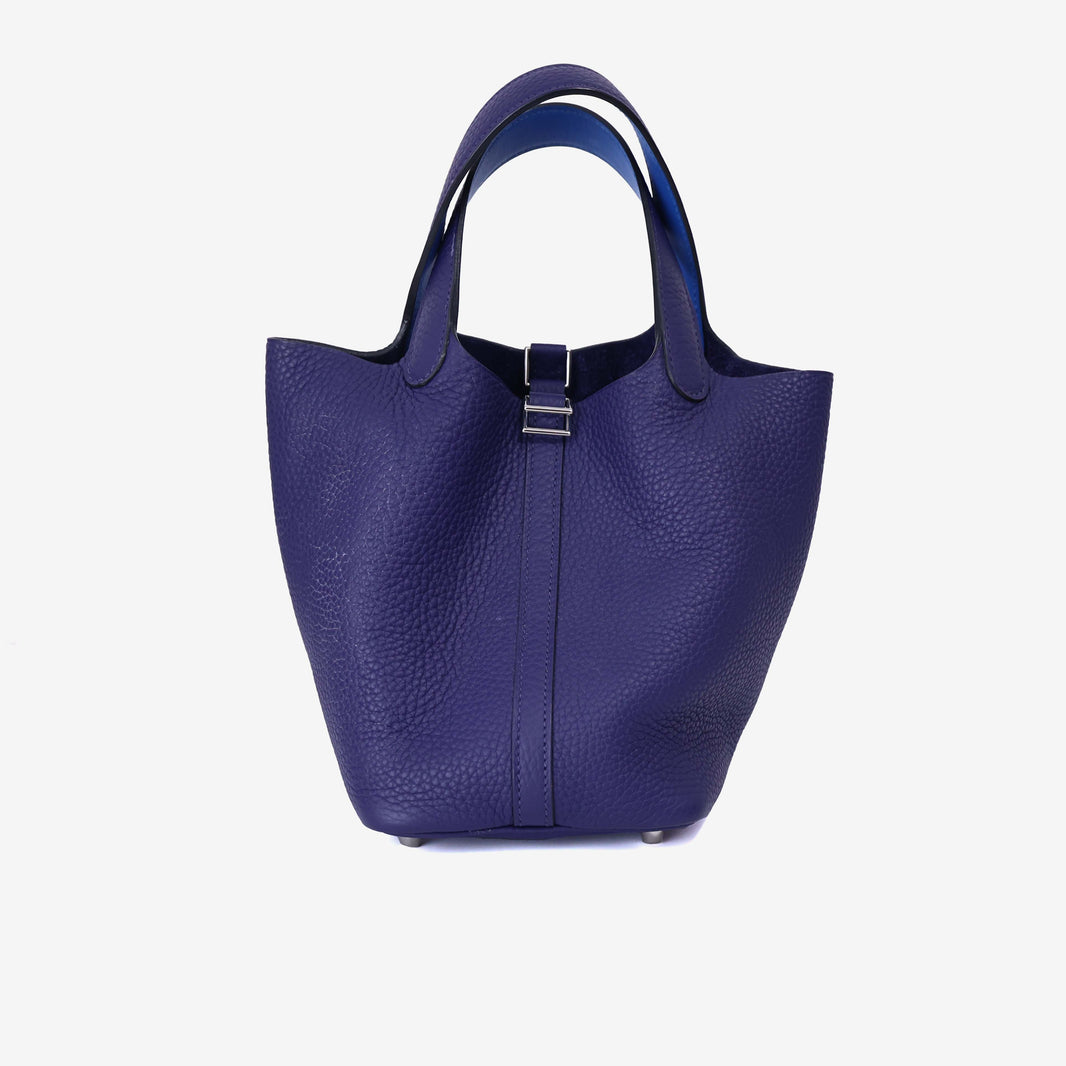 Hermès Picotin 18 in Bleu Encre Clemence Leather with Palladium Hardware front view
