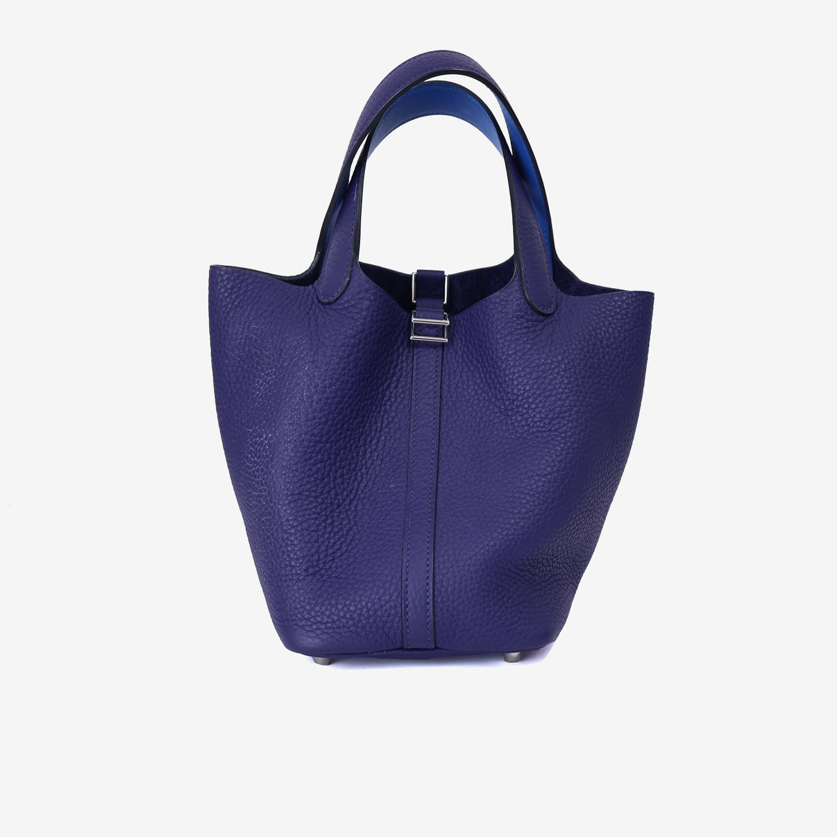 Hermès Picotin 18 in Bleu Encre Clemence Leather with Palladium Hardware front view