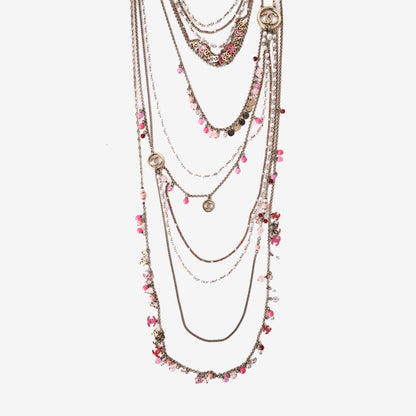 Chanel Vintage Long Multi-Strand Necklace with Pink CC Logo, Faux Pearls and Multicoloured Beads