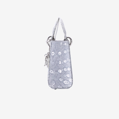 Dior Mini Lady Dior in White/Grey Lizard Leather with Silver Hardware