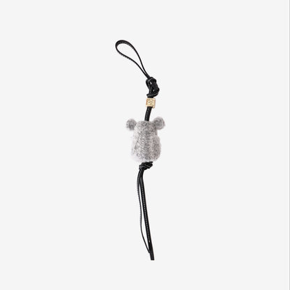 Loewe Koala Charm in Light Grey Felt and Black Calfskin Leather