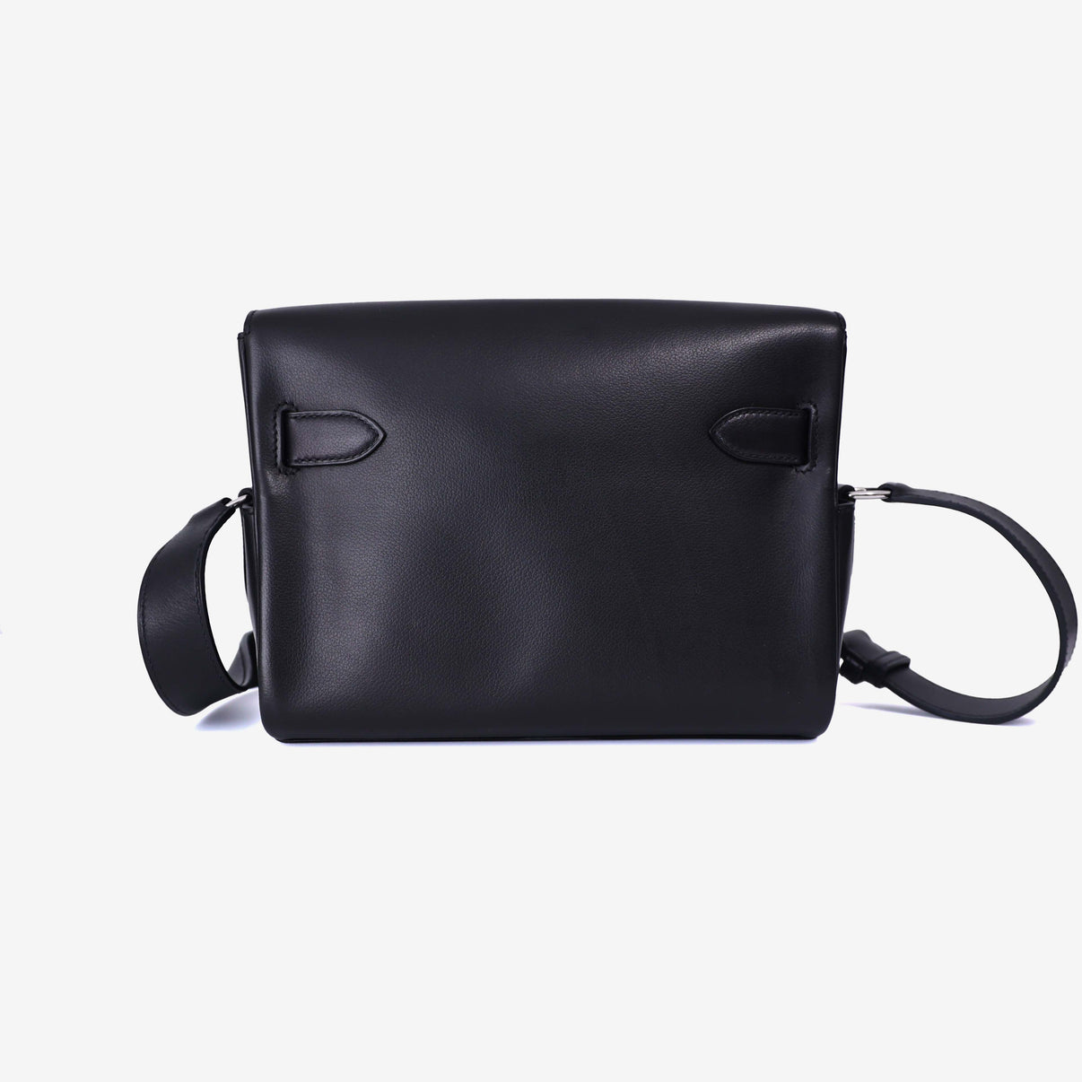 Hermès Kelly Messenger in Noir Evergrain Leather with Palladium Hardware back view