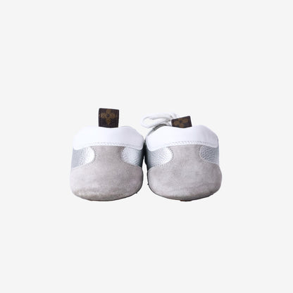 Louis Vuitton LV Sneakerinas in Metallic Silver Grained Calf Leather with White Trim (Size 38.5)