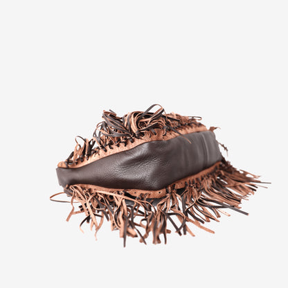 Miu Miu Vintage Fringe Bag in Dark Chocolate Brown Leather with Silver Hardware