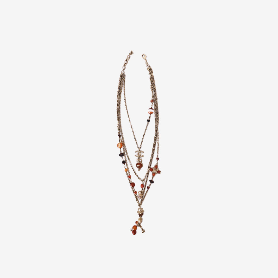 Chanel Layered Necklace in Gold-Tone Metal with Bead Detailing