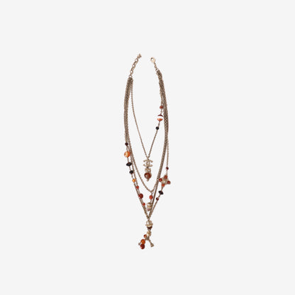 Chanel Layered Necklace in Gold-Tone Metal with Bead Detailing
