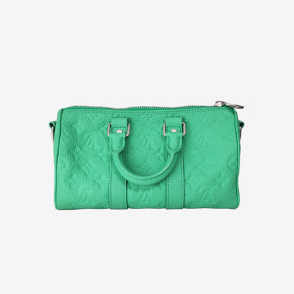 Louis Vuitton Keepall Bandoulière 25 Bag in Green Monogram Taurillon Leather with Silver Hardware