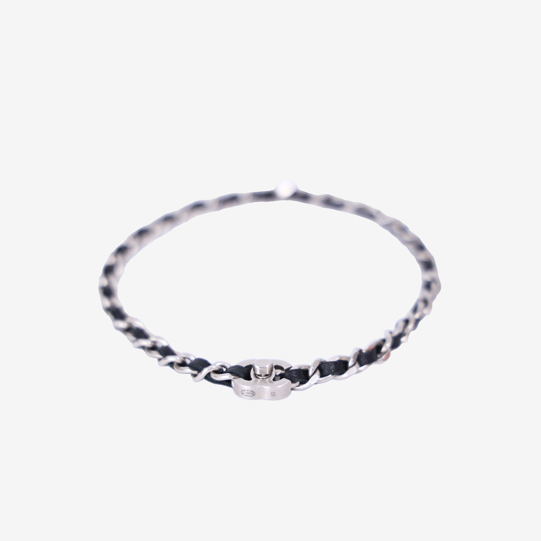 Chanel Timeless CC Chain Bracelet in Black Lambskin Leather with Silver Hardware front view