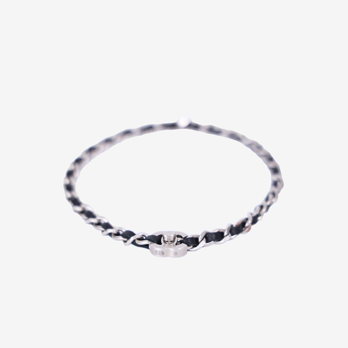 Chanel Timeless CC Chain Bracelet in Black Lambskin Leather with Silver Hardware front view