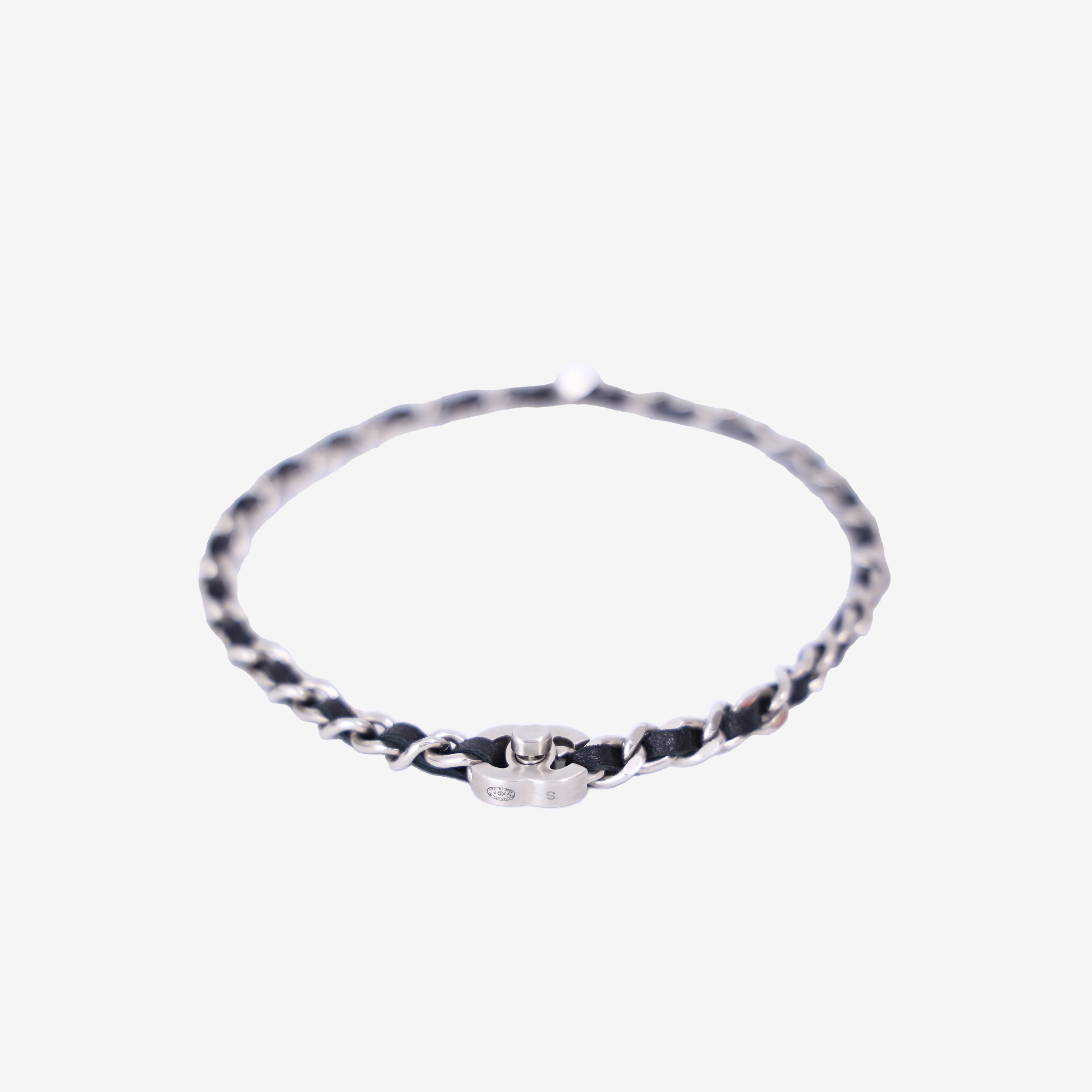 Chanel Timeless CC Chain Bracelet in Black Lambskin Leather with Silver Hardware front view