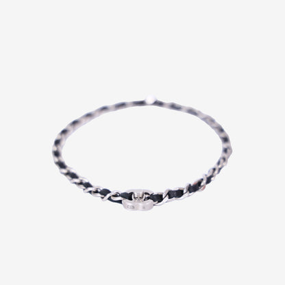 Chanel Timeless CC Chain Bracelet in Black Lambskin Leather with Silver Hardware front view