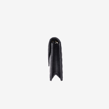 Saint Laurent Cassandre Envelope Chain Wallet in Black Grained Calfskin Leather