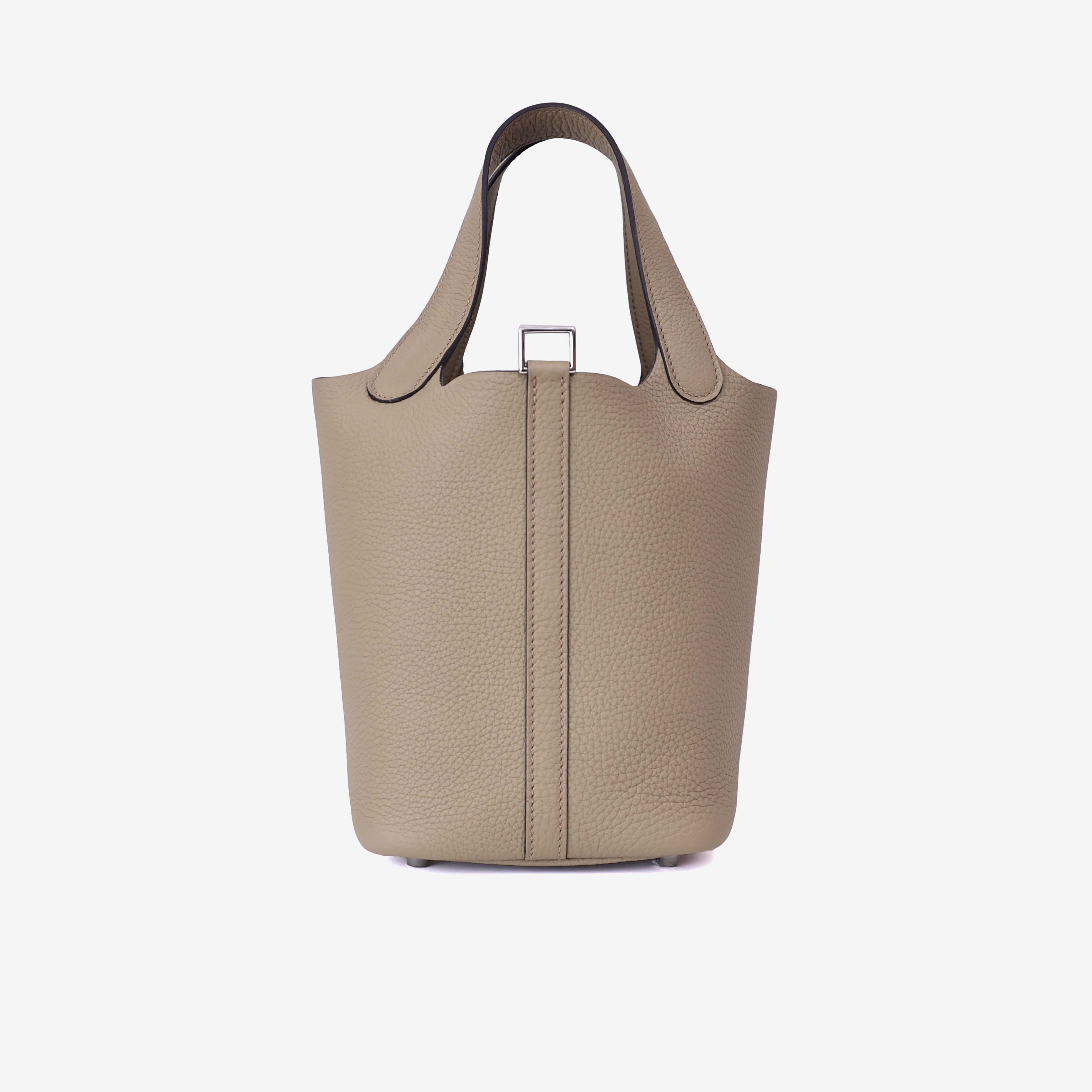 Hermès Picotin 18 in Beige de Weimar Clemence Leather with Palladium Hardware back view