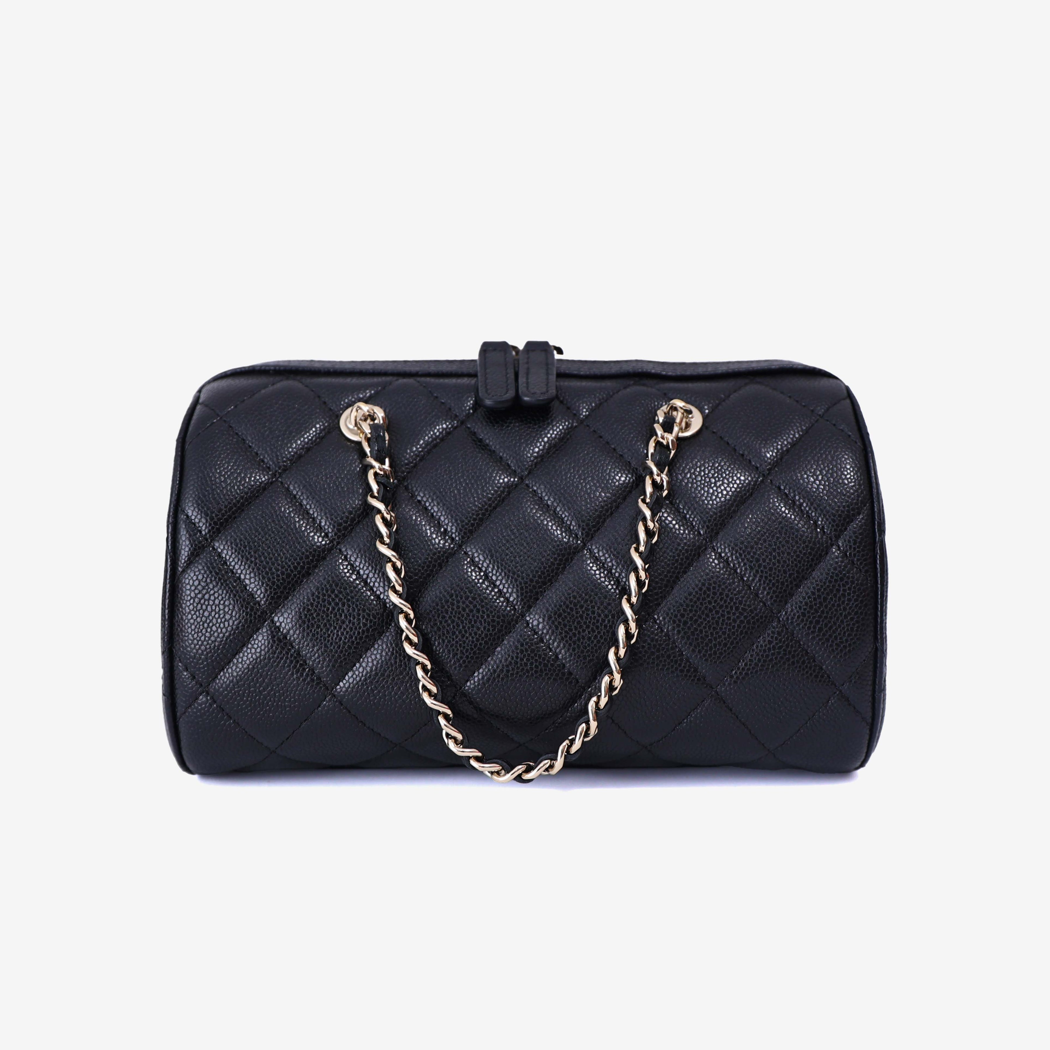 Chanel Classic Barrel Bag Mini in Black Caviar Leather with Gold Hardware back view