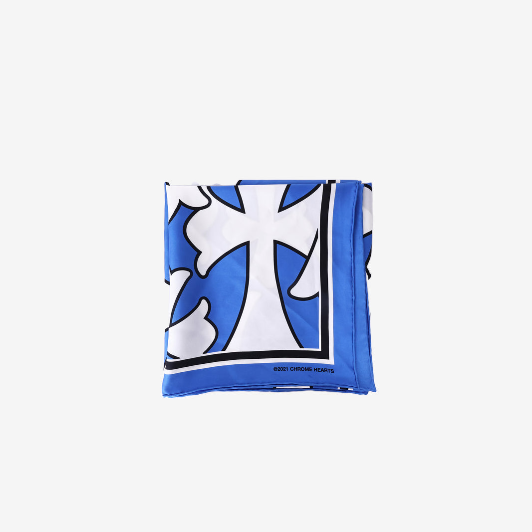 Chrome Hearts Cemetery Cross Silk Scarf in Blue/White Silk