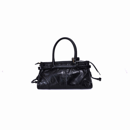 Prada Bonnie Mini Leather Top-Handle Bag in Black Calfskin Leather