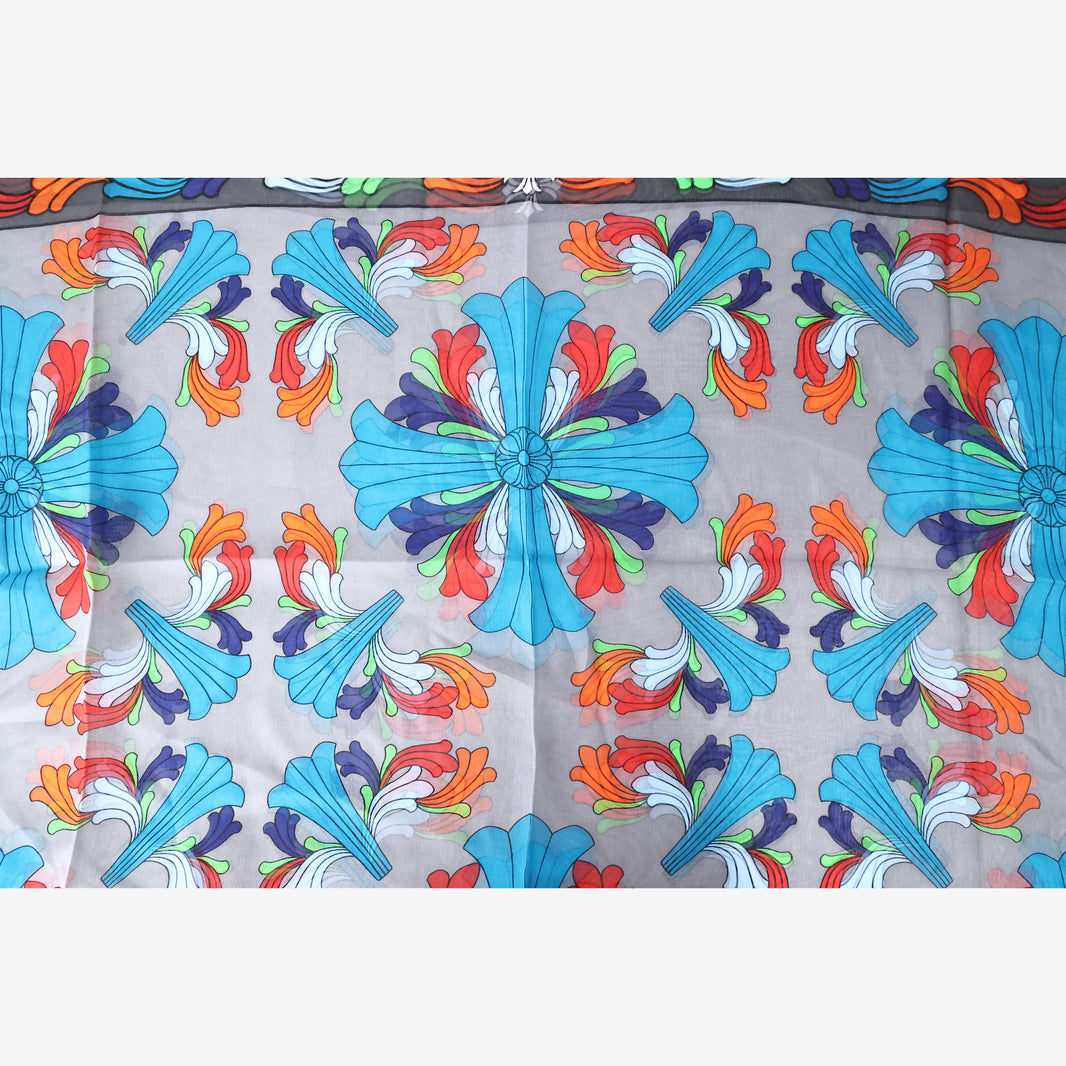 Chrome Hearts Multi Color Cross Silk Scarf in Medium Grey Multicolour Silk