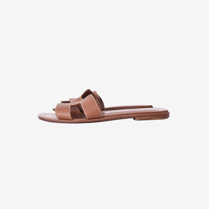 Hermès Oran Sandals in Gold (Brown) Calfskin Leather (Size 39)