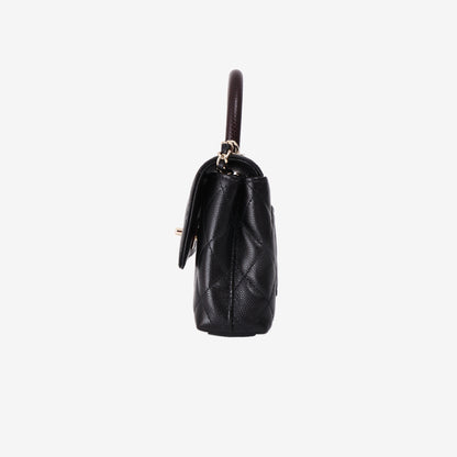 Chanel Mini Coco Handle in Black Caviar Leather with Gold Hardware and Burgundy Lizard-Embossed Top Handle