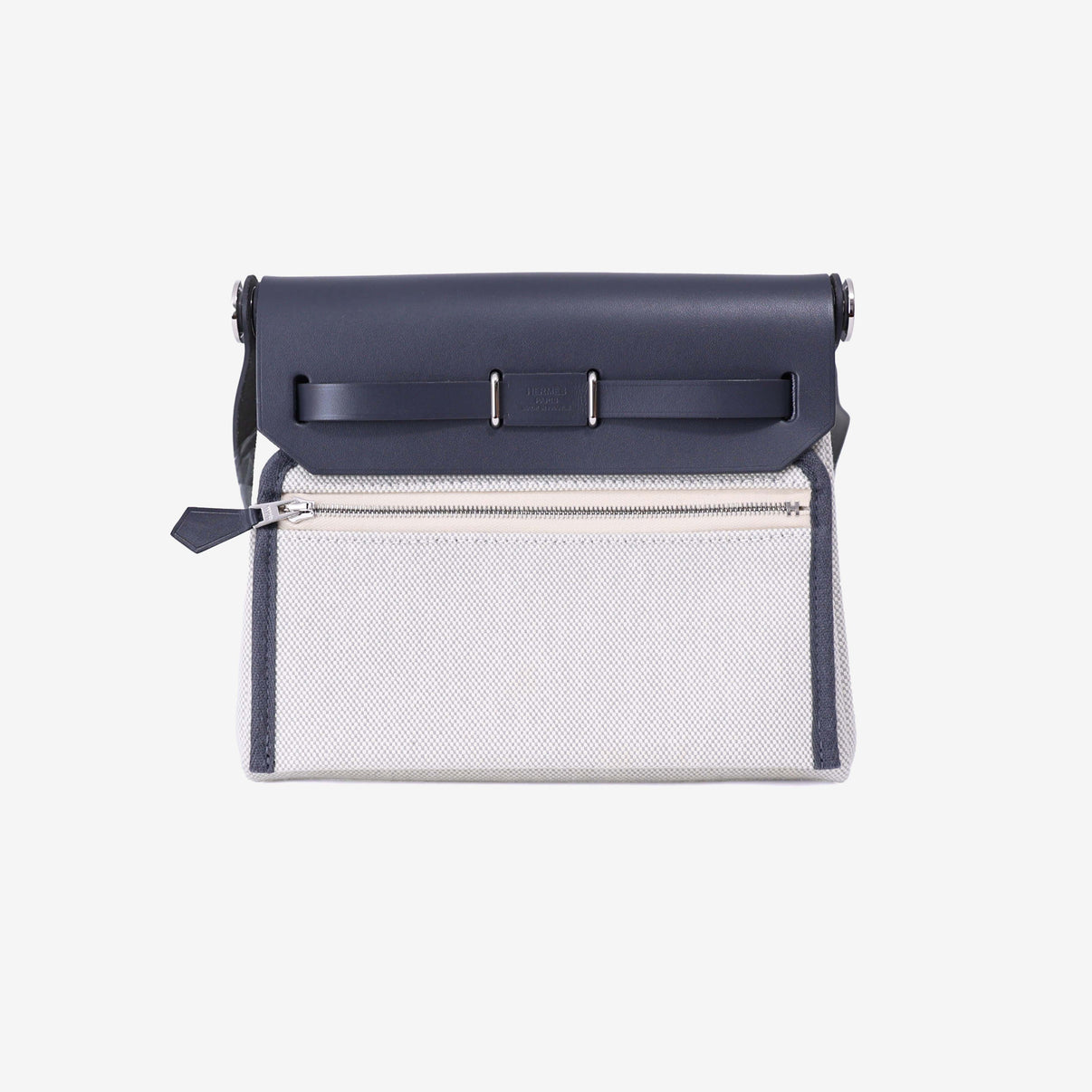 Hermès Herbag Mini in Grey Toile Canvas with Hunter Leather Trim with Palladium Hardware back view
