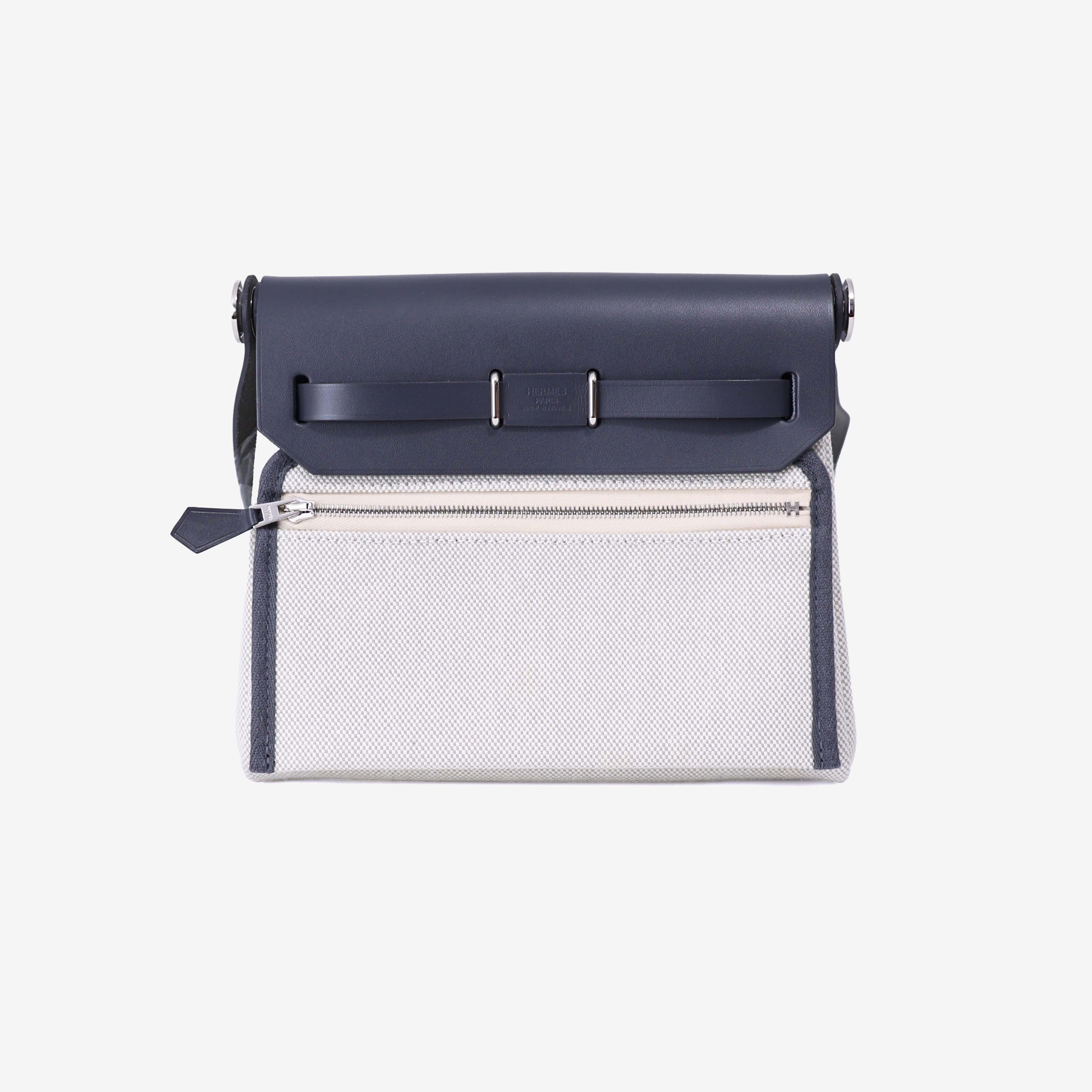 Hermès Herbag Mini in Grey Toile Canvas with Hunter Leather Trim with Palladium Hardware back view