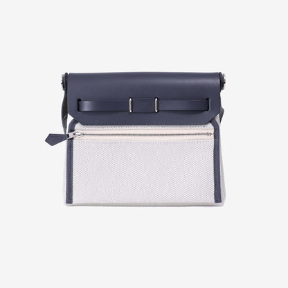 Hermès Herbag Mini in Grey Toile Canvas with Hunter Leather Trim with Palladium Hardware back view