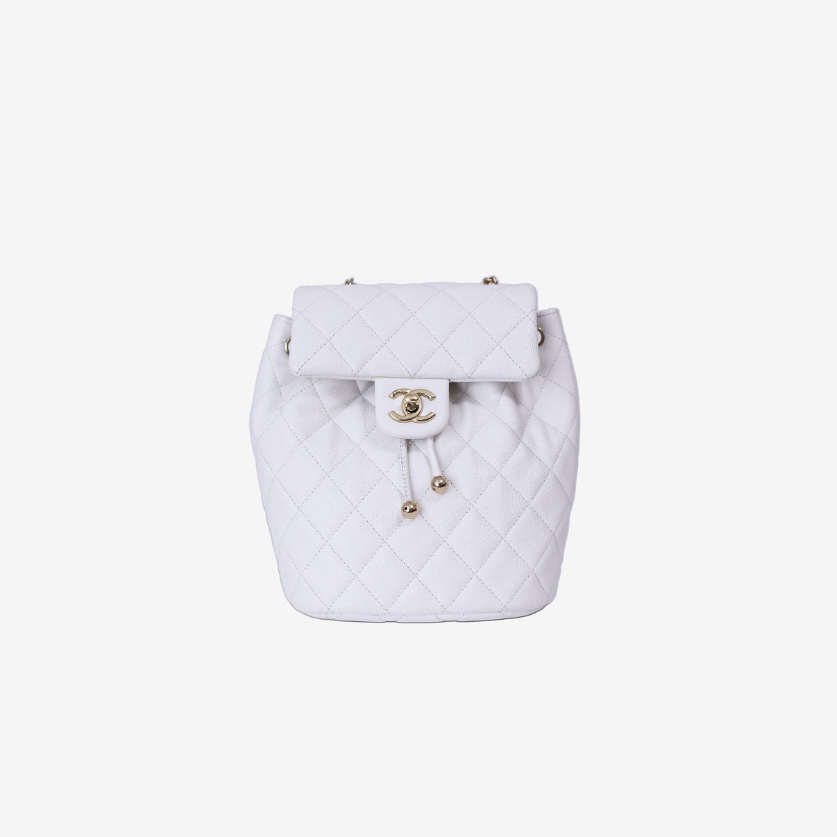 Chanel Urban Spirit Mini Backpack in White Caviar Leather with Silver Hardware front view