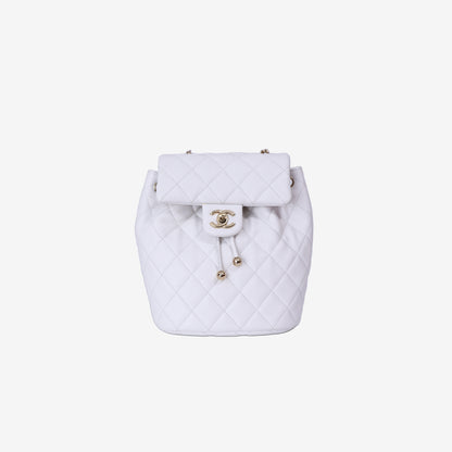 Chanel Urban Spirit Mini Backpack in White Caviar Leather with Silver Hardware front view