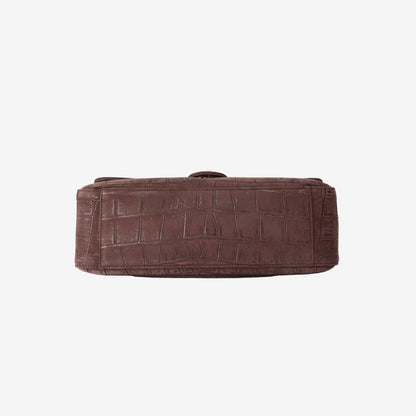 Chanel 26K Crocodile-Embossed Maxi Flap Bag 32 in Brown Suede with Gold Hardware