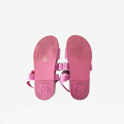 Chanel Pink Velvet Dad Sandals with Jute/Raffia Midsole (EU 36)