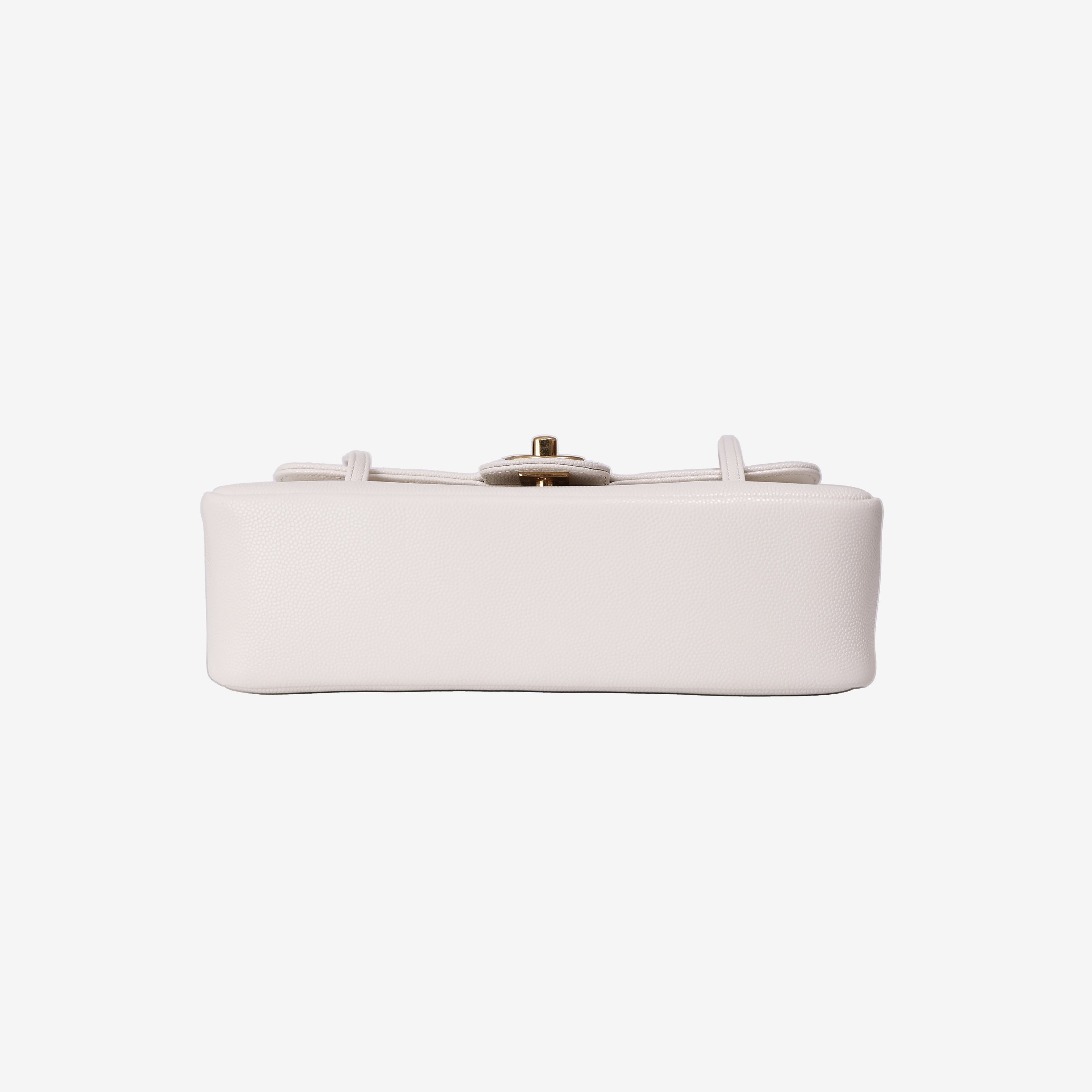 Chanel 26P Preppy Flap Bag Small in White Calfskin Leather with Gold Hardware bottom view