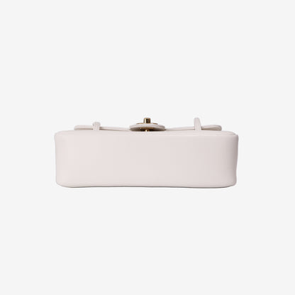 Chanel 26P Preppy Flap Bag Small in White Calfskin Leather with Gold Hardware bottom view